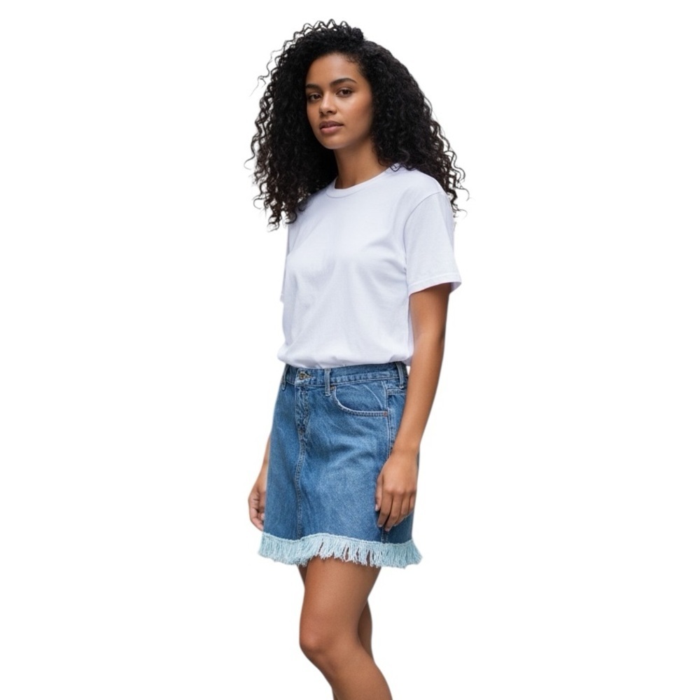 Guess Denim mini skirt with added western fringe, cowboy, stampede, sz 29